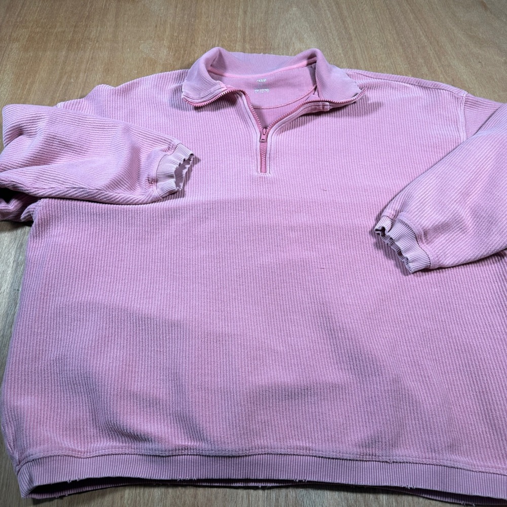 Aerie Quarter Zip Pullover Women XL Pink Ribbed Corded Oversized Long Sleeve